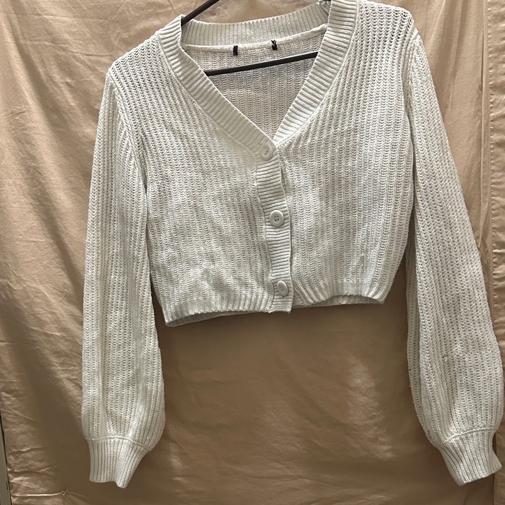 White Knit Button-Up Cardigan